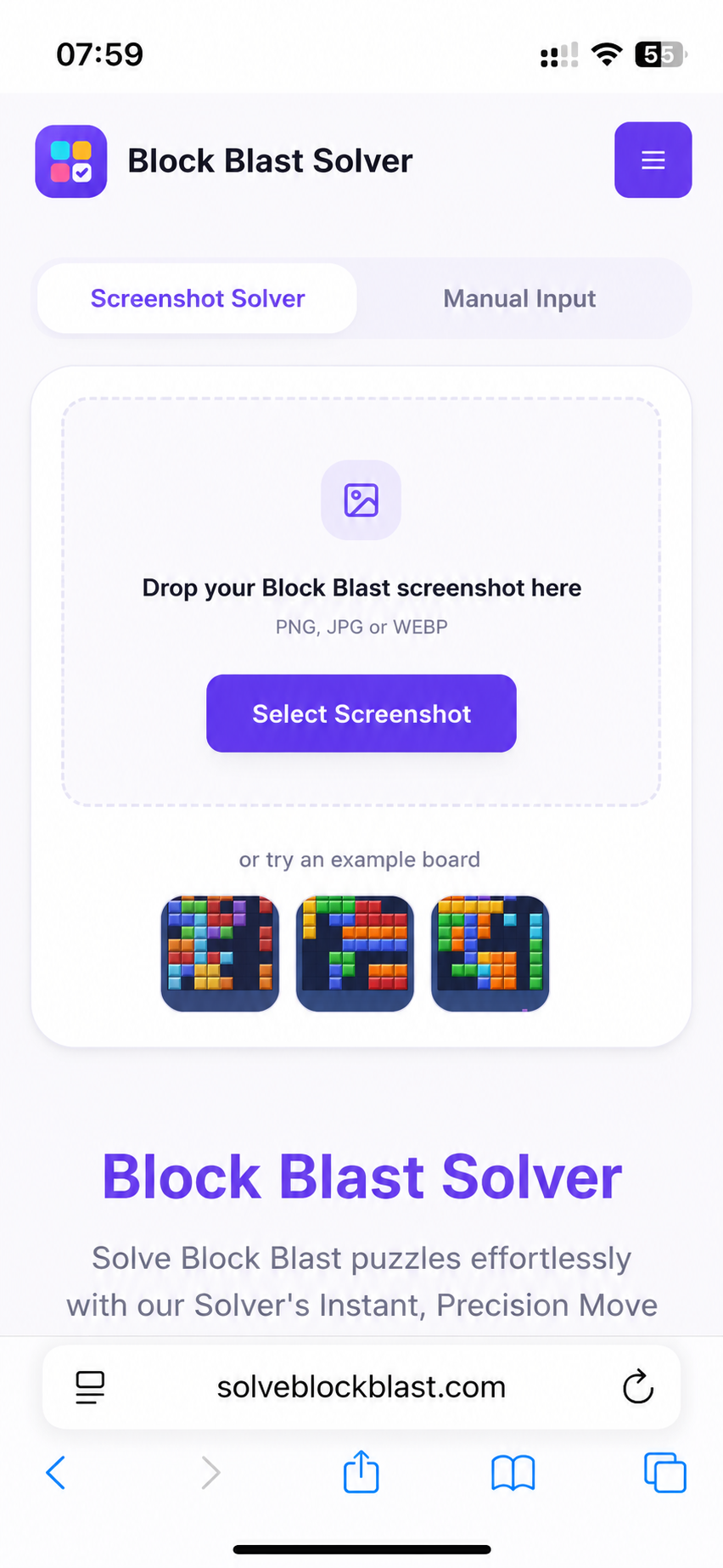 Block Blast Solver — 2. Upload to the solver
